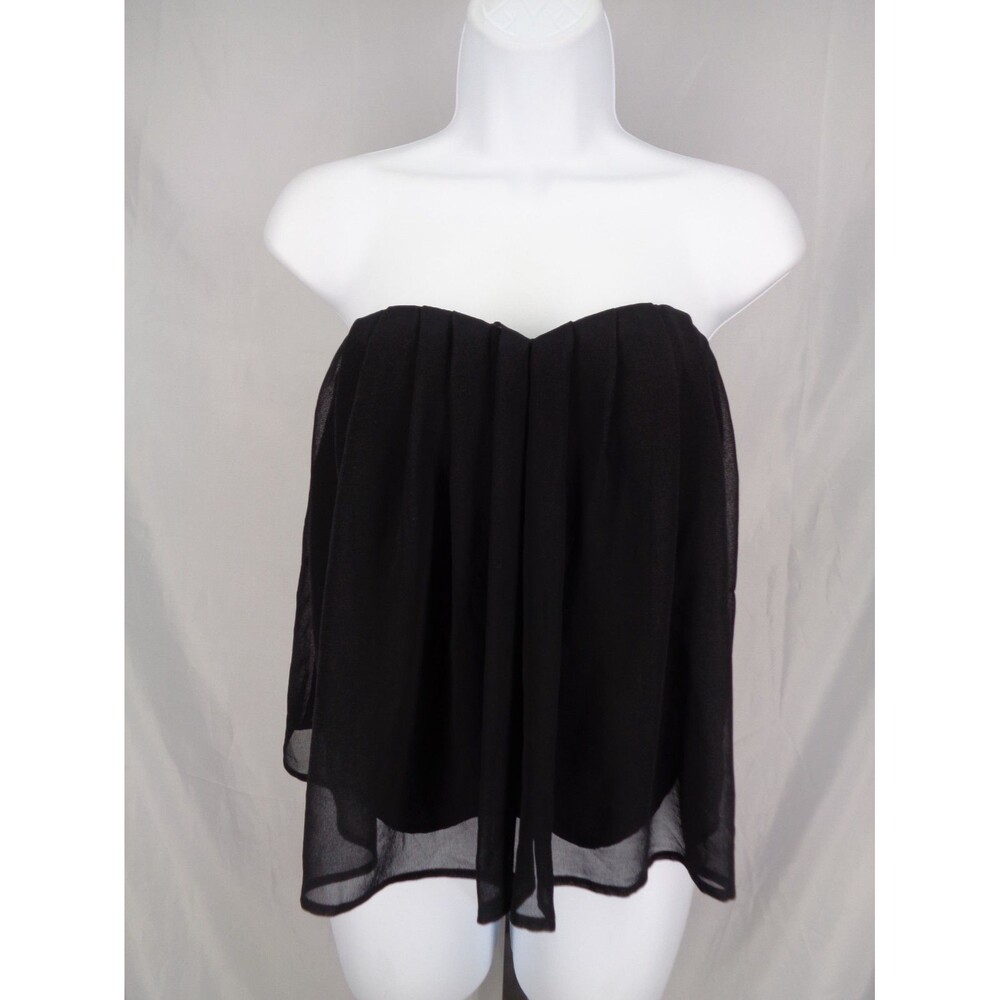 Banana Republic Black Chiffon Pleated Cropped Top Size 0 SNAG New